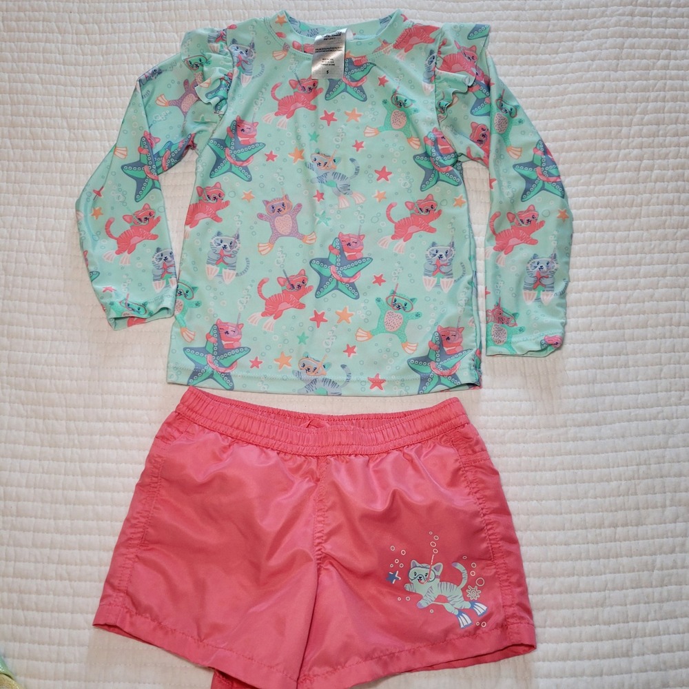 UV Skinz Kids Size 5  Rash Guard and Board Shorts‎ Swim Set UPF 50+ NWOT